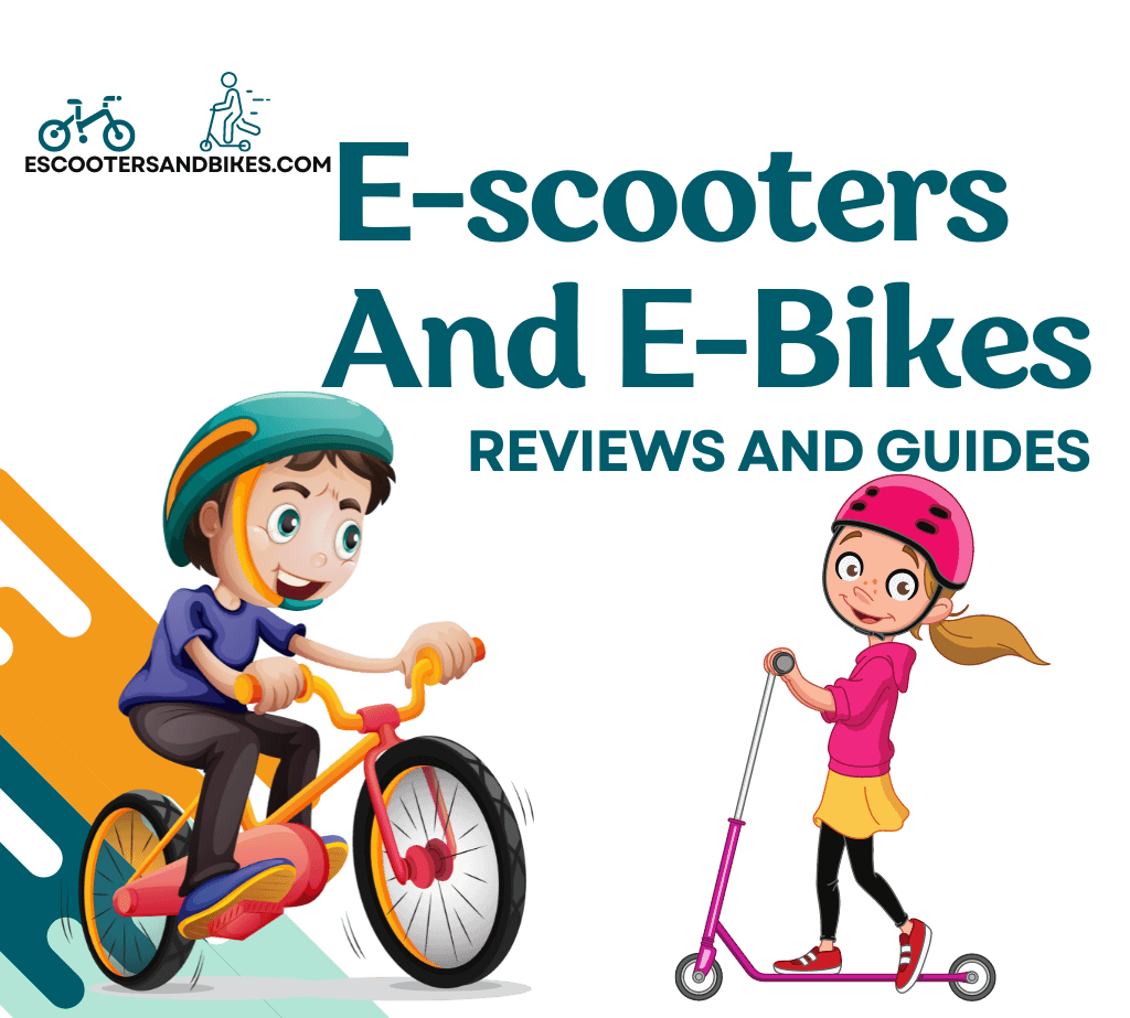 image of a boy on a bike and a girl on a scooter and text saying E-scooters and e-bikes reviews and guides