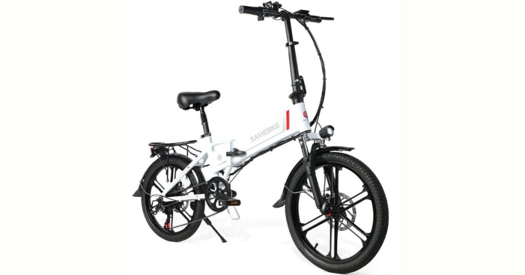 image of a samebike Folding 20LVXD30 II Smart City Electric-Bike in white and red