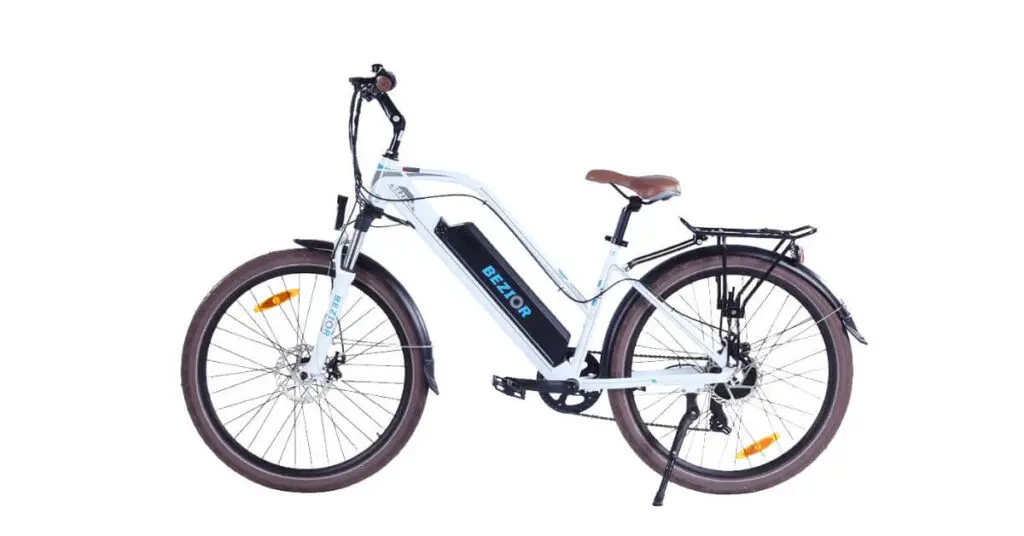 image of the bezior m2 ebike in white and blue
