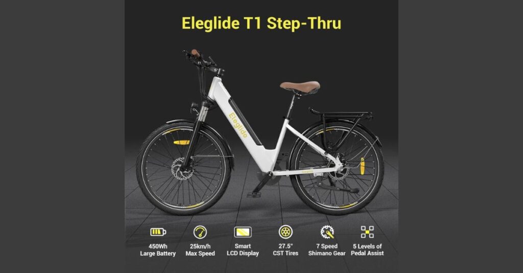 image of the eleglide t1 key features. it shows the battery capacity, max speed, 