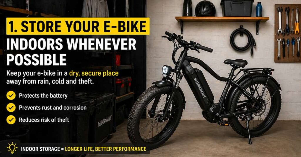 electric bike stored indoors in UK garage to protect battery and prevent damage