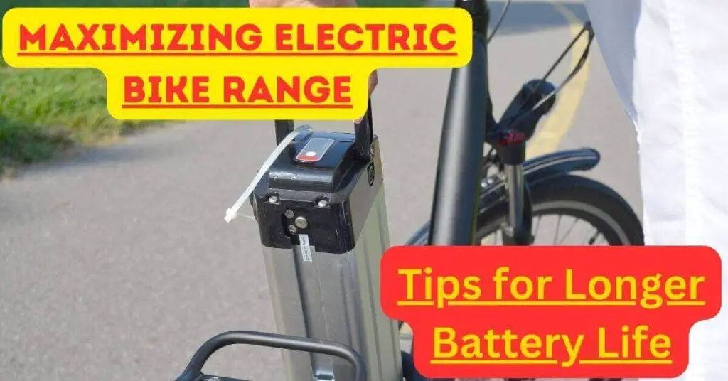 image of an electric bike battery being inserted to an electric bike and text saying "Tips for Longer Battery Life"