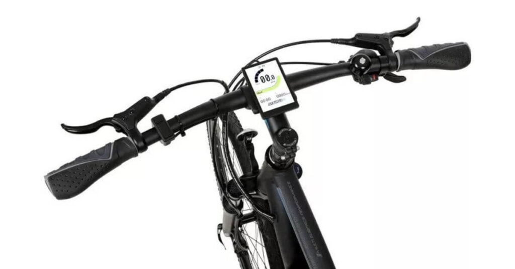 an image of the carrera crossfire E mens electric bike LCD on the handlebars