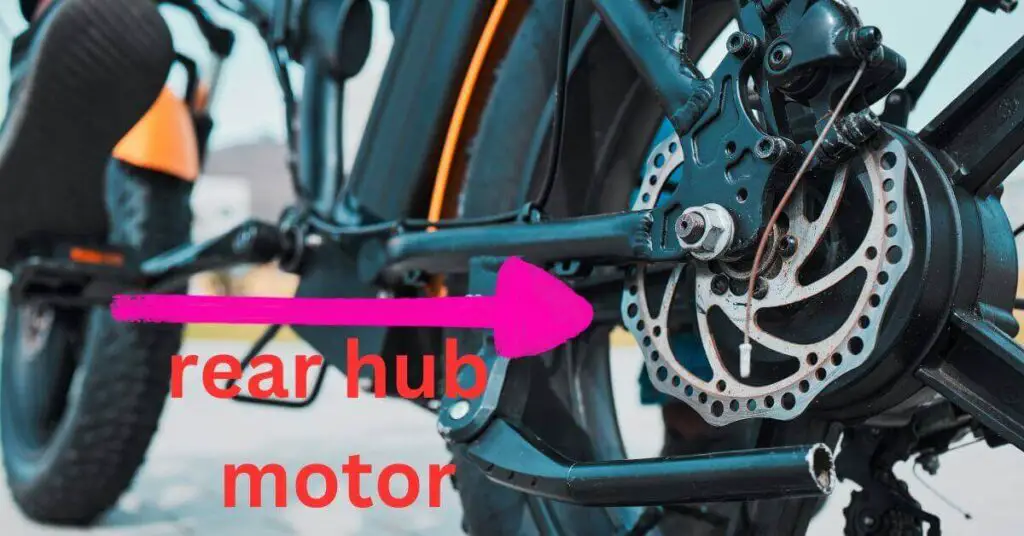 an image of an electric bike rear hub motor with text saying rear hub motor