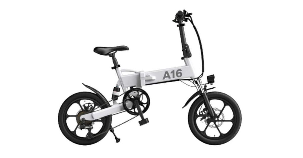 the first of the best electric bikes under £1000 in the uk is an image of a white and black st3ike a-16 electric bike