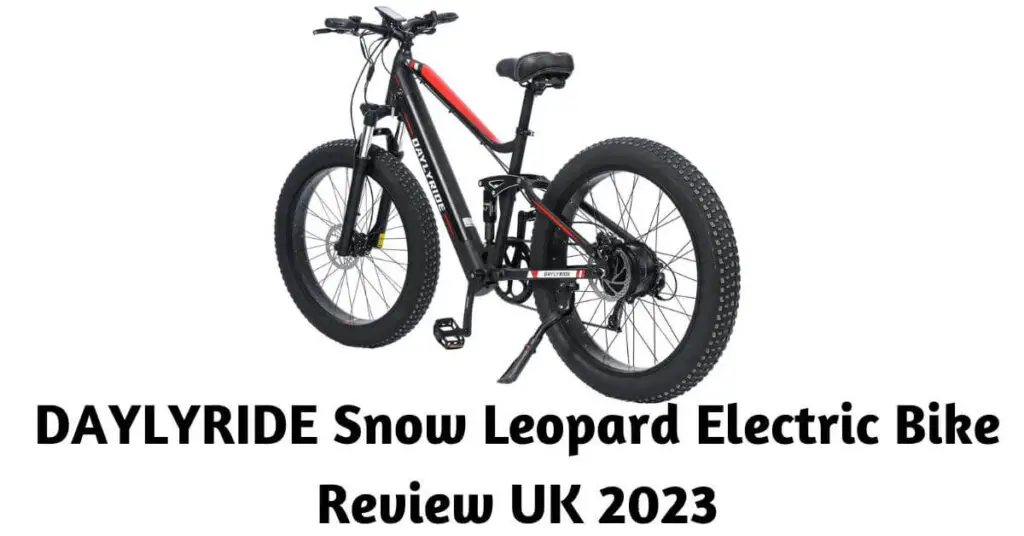 an image of the DAYLYRIDE Snow Leopard Electric Bike in black and red and text underneath saying DAYLYRIDE Snow Leopard Electric Bike Review UK 2023