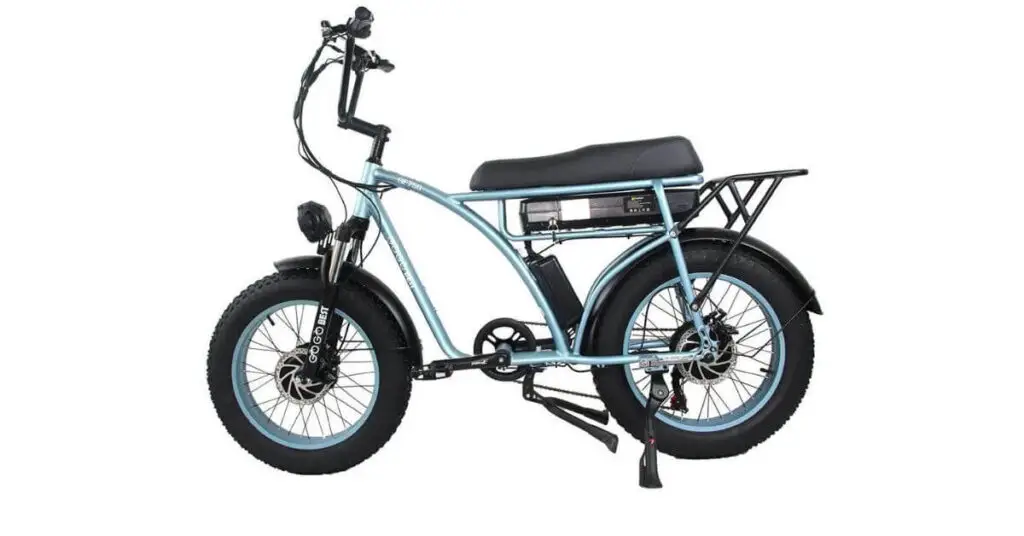 an image of the GOGOBEST GF750 Electric Retro Bike in blue side view.