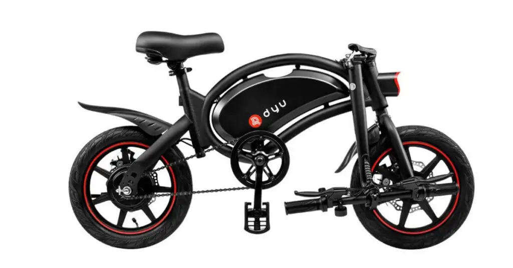 an image of the DYU D3F 14 Inch Small Mini Bike Folding Electric Ebike in its folded position